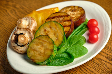 Grilled vegetables with champignons and fresh herbs