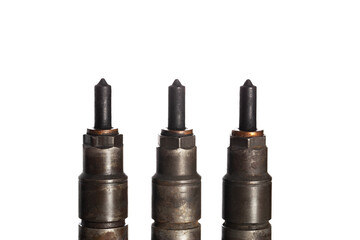 Needles and nozzles on nozzles from a diesel engine. Deterioration of the fuel system of the car,...