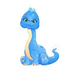 Cute cartoon dinosaur, diplodocus vector illustration.