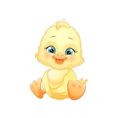 Cartoon yellow duckling, vector illustration, isolated on white background. Fairy animal.