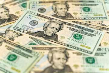 20 Dollar bills. Money background.