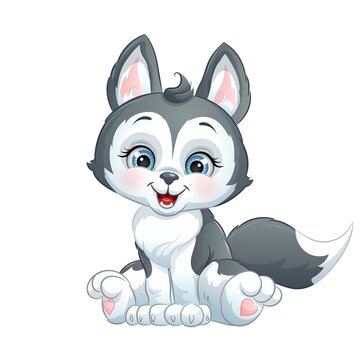 Cartoon husky puppy, vector illustration. Cute dog. isolated on white background.