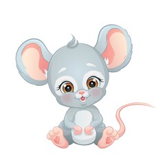 Cute cartoon gray mouse vector illustration, Isolated white background.