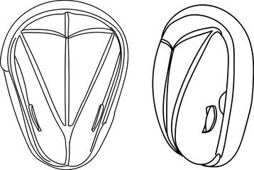 outline sketch drawing of cricket abdomen guard, line art illustration vector silhouette of abdominal guard, cricket equipment vector