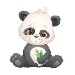 Cartoon panda bear, vector illustration. Tropical animal, Isolated white background.