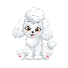 Cartoon poodle puppy, vector illustration. Cute dog, isolated white background.