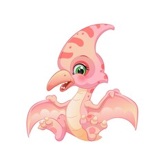 Cartoon pterodactyl vector illustration. Cute dinosaur clipart, isolated white background.