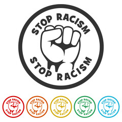 Stop racism message icon. Set icons colorful