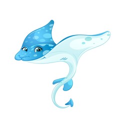Cartoon stingray vector illustration. Cute fish, isolated white background.
