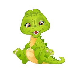 Cute cartoon green dinosaur t rex, vector illustration. © ANIMA_I