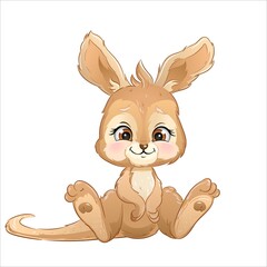 Cartoon baby kangaroo, vector illustration. Cute australian animal, white background.