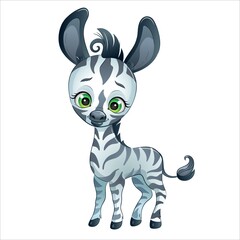 Fototapeta na wymiar Cartoon funny zebra, vector illustration. Cute safari animal, isolated white background.