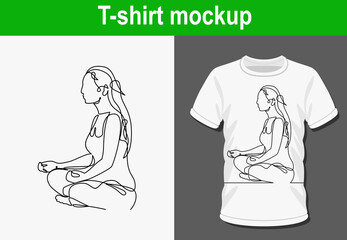 Graphic t-shirt design, woman meditating - continuous line drawing,vector illustration for t-shirt.