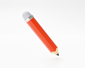 Red pencil stationery equipment education concept icon sign or symbol cartoon on white background 3d illustration