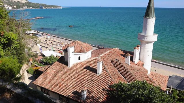Quiet Nest palace in Palace architectural park and botanical garden complex Balchik town, Bulgaria, 4k footage
