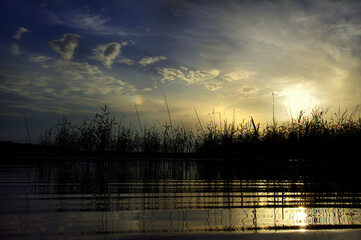 Sunset over lake in Mazury