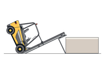 Tipping forklift accident. Flat line vector design of forklift with the operator and load. © norsob