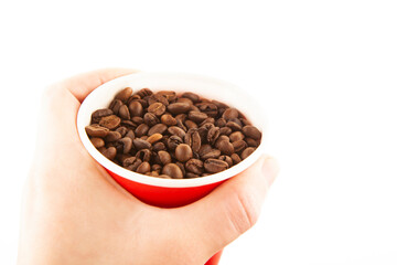 image of paper coffee cup hand white background 