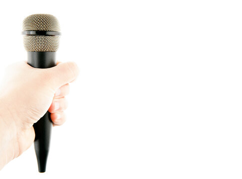 image of microphone hand white background 
