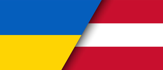 National flags of Ukraine and Austria representing the partnership and cooperation of the two countries vector illustration.