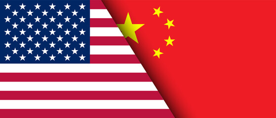 National flags of the USA and China representing the partnership and cooperation of the two countries vector illustration.