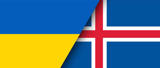 National flags of Ukraine and Iceland representing the partnership and cooperation of the two countries vector illustration.