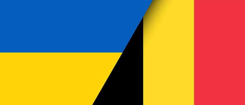National flags of Ukraine and Belgium representing the partnership and cooperation of the two countries vector illustration.