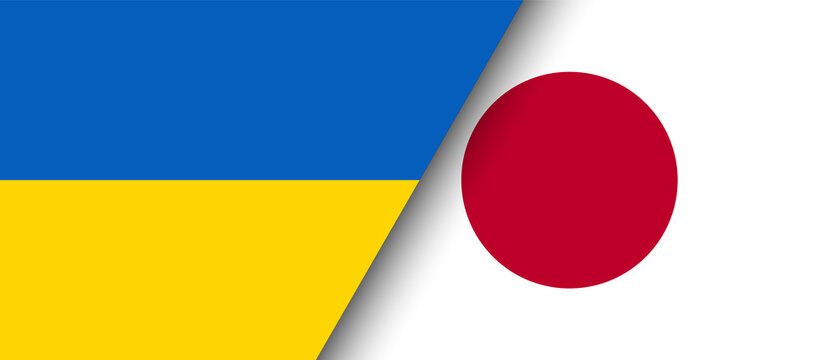 National flags of Ukraine and Japan representing the partnership and cooperation of the two countries vector illustration.