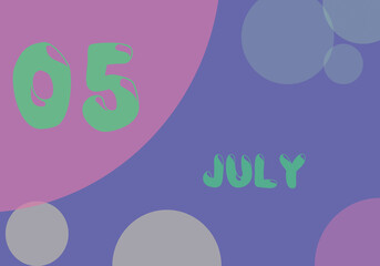 5 july day of the month in pastel colors. Very Peri background, trend of 2022.
