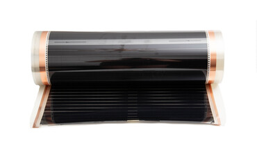 Modern infrared electric floor on a white background, isolate. Roll warm floor. Close-up