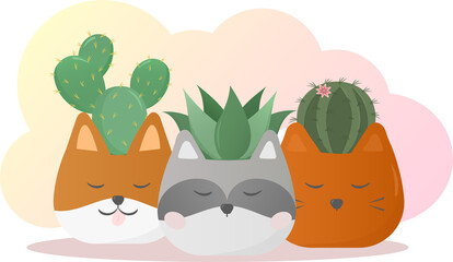 Cute flower pots in the shape of a pet raccoon dog cat.