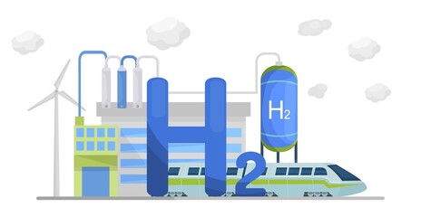 Naklejka premium Green hydrogen production. Renewable energy source. H2 fuel plant.