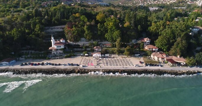 Aerial video of Balchik famous Castle and Botanical Garden in Balchik, Bulgaria