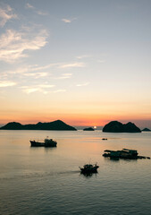 Sunset from the island of Cat Ba in Halong Bay