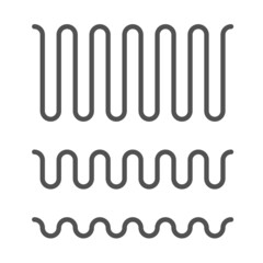 Wave curve line pattern icon vector or water ripple zigzag graphic, snake shaped stroke wavelet or string wrinkle seamless flow, simple linear black thin thread or cord rope image clipart