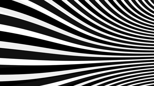 Wavy rotation of striped black-white lines. Optical illusion effect, op art.