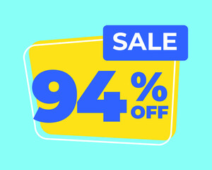 94% off tag ninety four percent discount sale blue letter yellow background