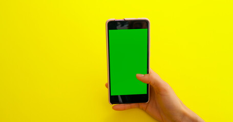 Scrolling Gesture on Smartphone with Green Mock-up Screen Chroma Key