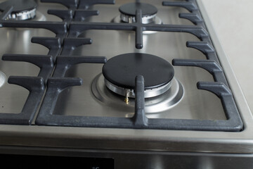 modern gas oven top view. Gas stove burners. Steel gas oven.