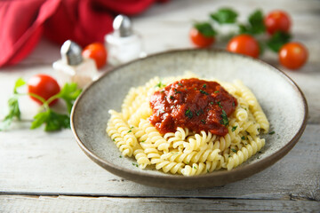 Pasta with homemade tomato sauce
