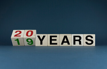 Cubes form words 19 Years - 20 Years. Anniversary, age and birthday concept
