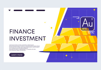 Vector illustration of a web banner template for a website, financial investments in gold bars