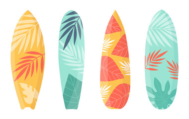 Cartoon surfing board collection for surf on wave