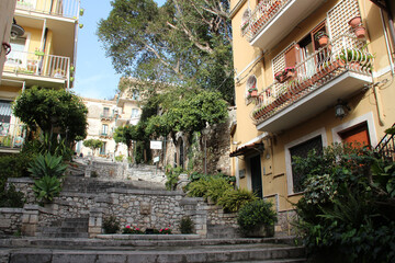 stairs and houses in taormina in sicily (italy) 