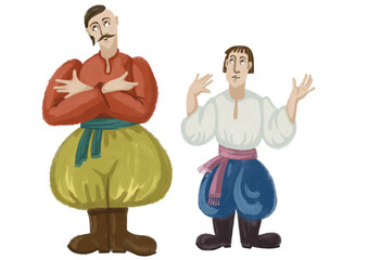 Hand drawing  heroes of Ukrainian fairy tales. Two cossacks