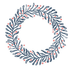 Round wreath illustration watercolor style. Spring