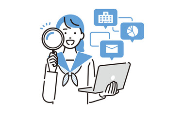 パソコンで学校を検索する中学生の女の子