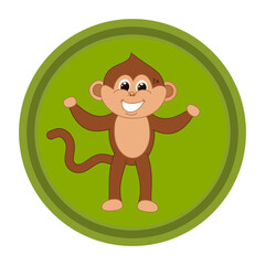 Young smiling brown monkey with brown eyes in round icon