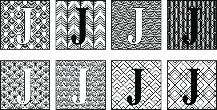 Latin letter J on Art Deco pattern. Cut file on white background
