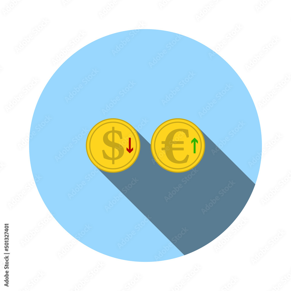 Wall mural Falling Dollar And Growth Up Euro Coins Icon